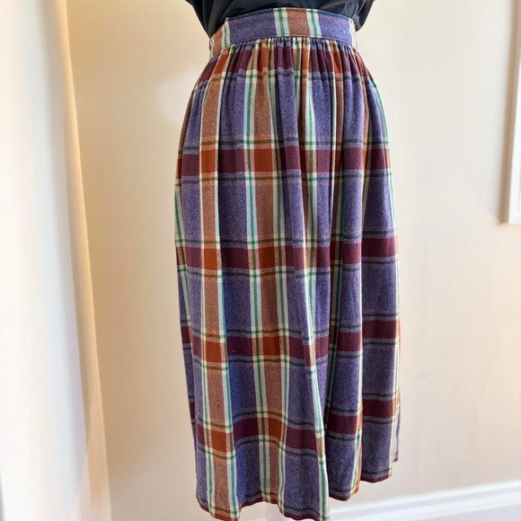 Vintage 60s wool plaid pleated skirt cottagecore retro academia antique 50s XS - Picture 5 of 11